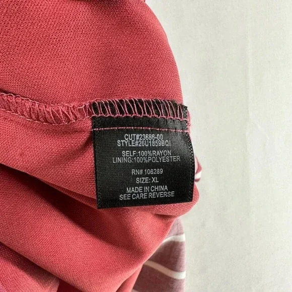 Trixx Dress Size XL A-Line Midi Striped Faux Button Front String Back Rayon Red - Picture 8 of 11